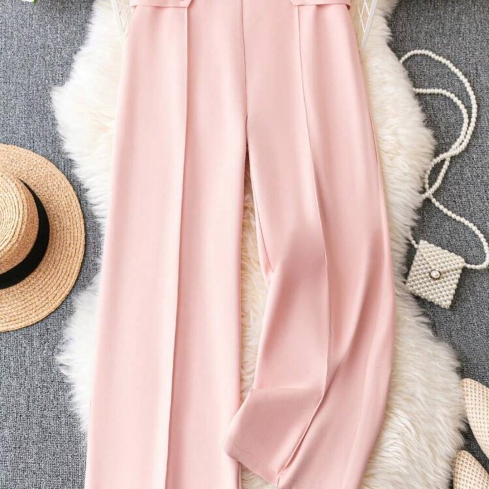 SHEIN  Plus Size Women's Solid Color Wide Leg Toothpick Stripe Casual Pants